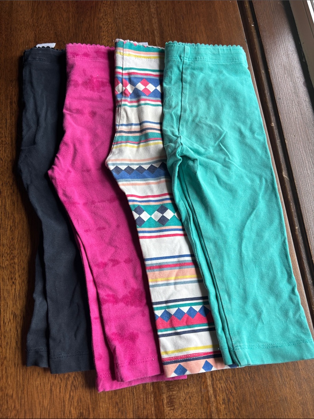 Kids Cotton cropped Leggings - Teal, Pink, Black & Multicolor Stripes